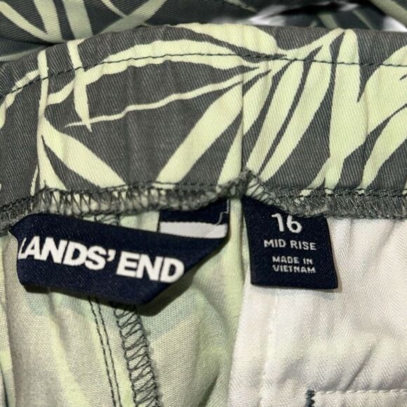 Lands' End Womens Olive Green Leaf Tropical Mid-Rise Chino Pants Ladies Size 16 - Picture 4 of 15
